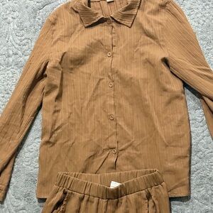 Kids Brown Button-Up Shirt and Pants Set